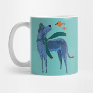 Irish Wolfhound in Winter Hat and Scarf with Bird friends Mug